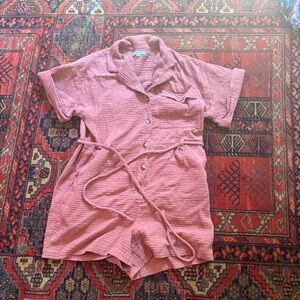 Madewell Clay Colored Cotton Gauze Button-Up Belted Romper